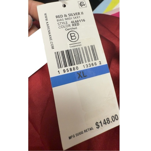 Karen Kane Lipstick Red Satin Bias Slip Midi Skirt Cocktail - Picture 11 of 13